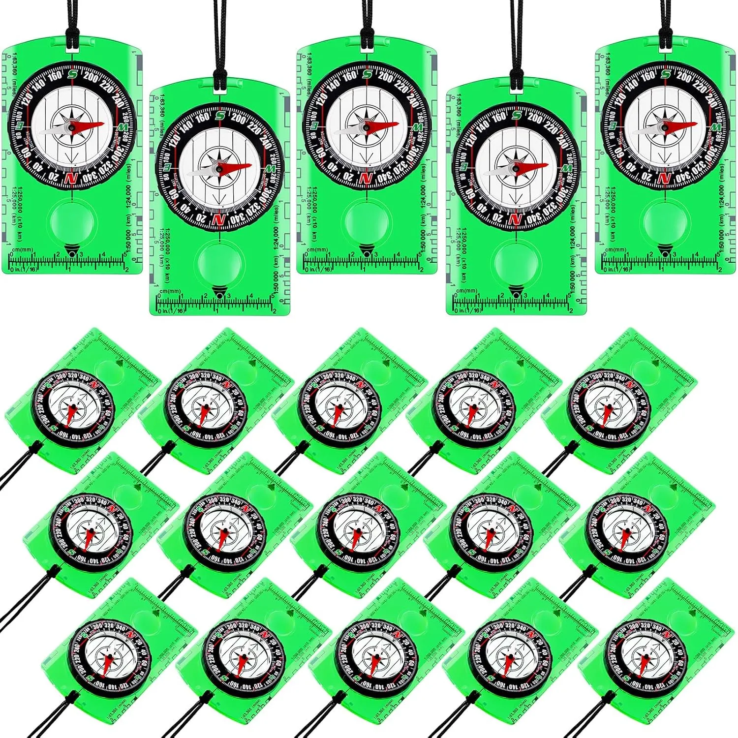Geiserailie 20 Pcs Acrylic Orienteering Hiking Compass Navigation Backpacking Professional Compass Children Boy Map Reading for Survival Outdoor Exploring, Green