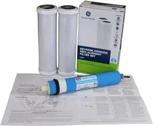 Genuine GE FX12P and GE TFM-24 or FX12M Replacement Filter Combo Pack for GE Model GXRM10RBL Reverse Osmosis RO Water System with Retail Box