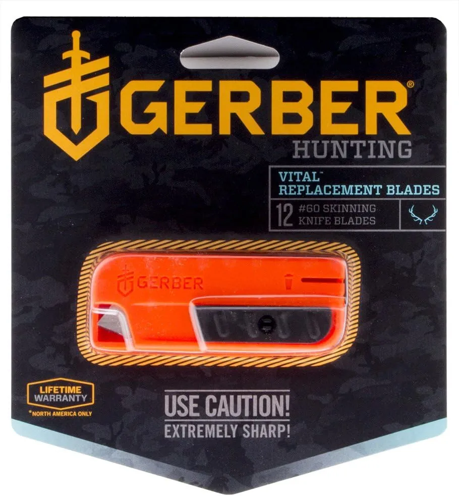 Gerber Gear Vital Pocket Folding Hunting Knife 2.8" Replacement Blades with Disposal Container, Sharp Blades for Field-Dressing and Skinning, 12-Pack