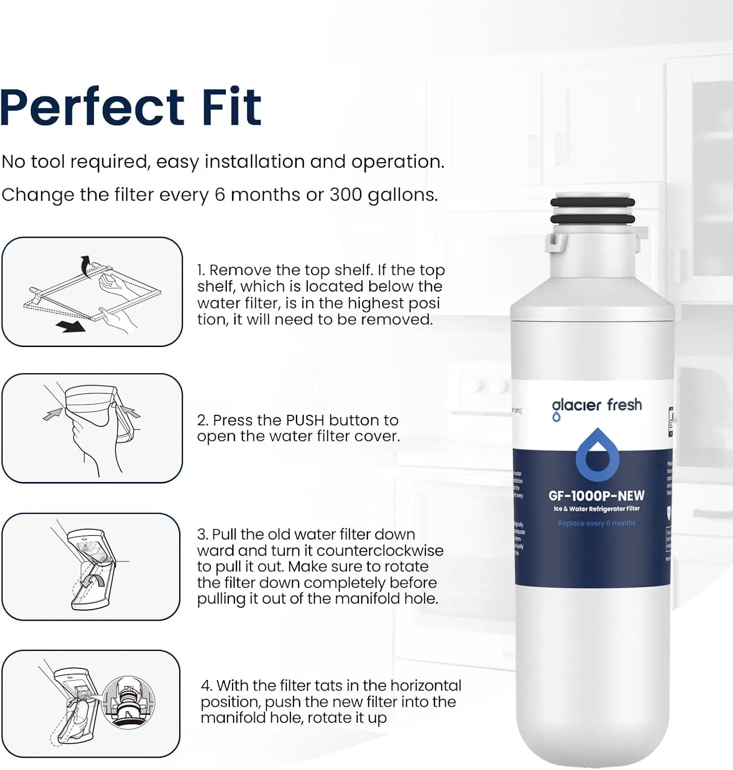 GLACIER FRESH LT1000PC Replacement Water Filter, Compatible with LT1000PC/PCS, LT1000PC, LT-1000PC, MDJ64844601, ADQ747935 ADQ74793504 Filter and LT120F ADQ73334008 Fresh Air (3 3)