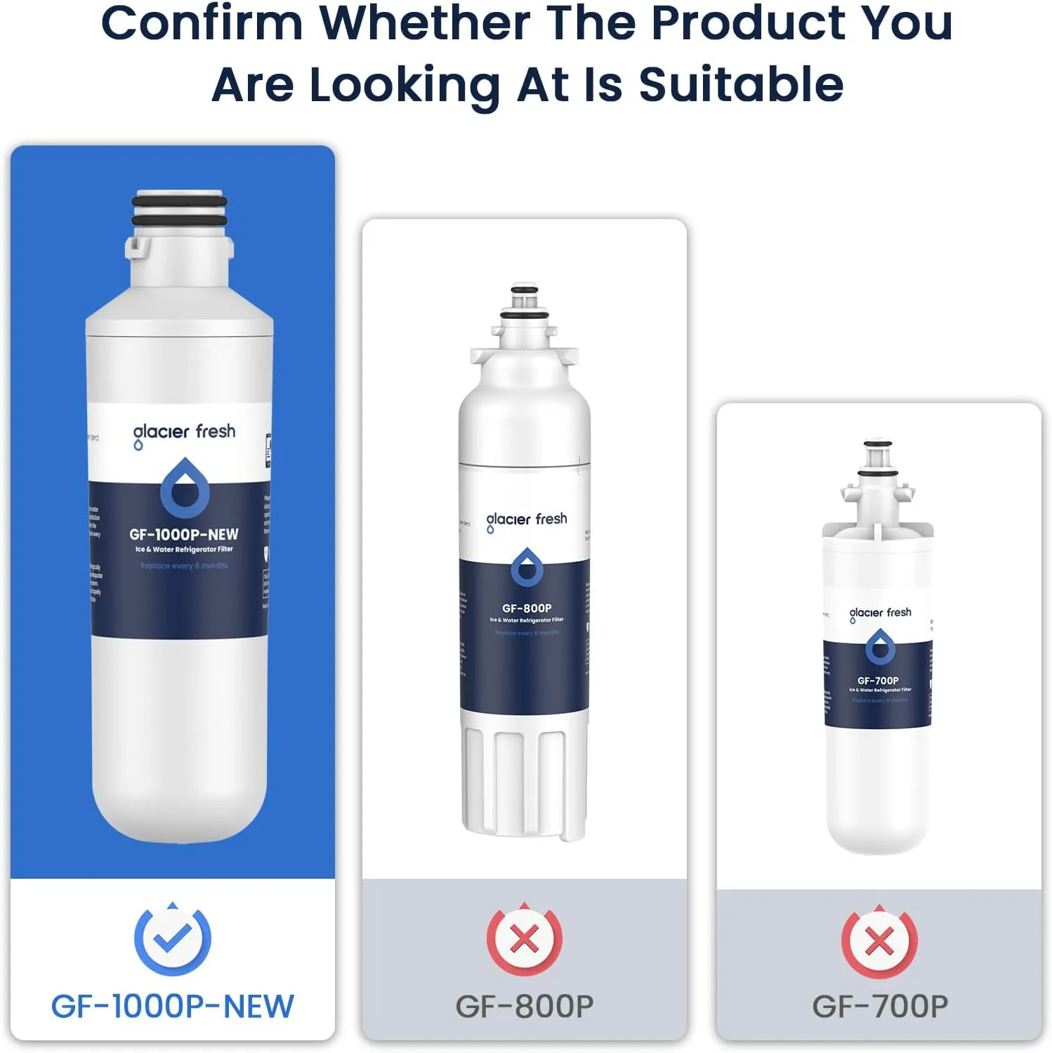 GLACIER FRESH LT1000PC Replacement Water Filter, Compatible with LT1000PC/PCS, LT1000PC, LT-1000PC, MDJ64844601, ADQ747935 ADQ74793504 Filter and LT120F ADQ73334008 Fresh Air (3 3)