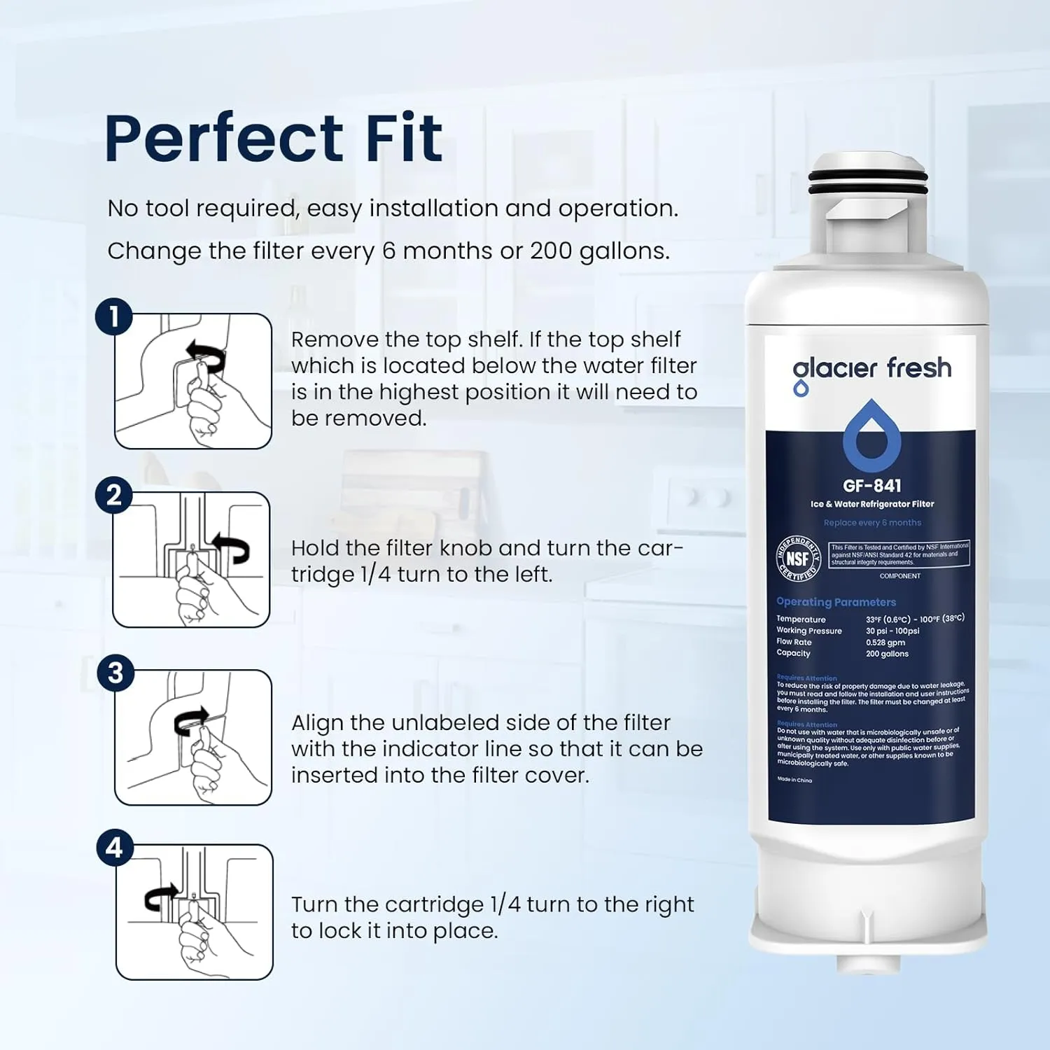 GLACIER FRESH Replacement for DA97-17376B Refrigerator Water Filters, HAF-QIN, HAF-QIN/EXP, DA97-08006C, RF23M8070SG, RF23M8070SR, RF23M8090SG, RF23M8090SR, RF23M8570SR, RF23M8590SG (3 Pack)