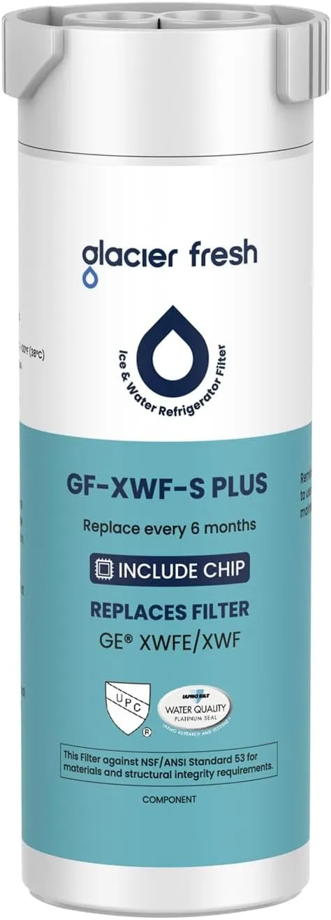GLACIER FRESH Water Filter Compatible with XWFE (Built-in CHIP), Replacement for GE XWFE, XWF Refrigerator Water Filter NSF/ANSI 53 Certification Pack of 1