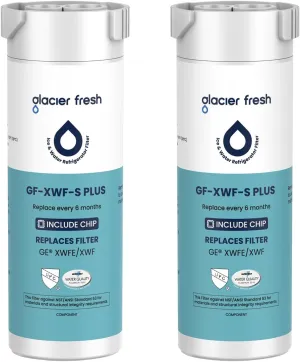 GLACIER FRESH Water Filter Compatible with XWFE (Built-in CHIP), Replacement for GE XWFE, XWF Refrigerator Water Filter NSF/ANSI 53 Certification Pack of 2