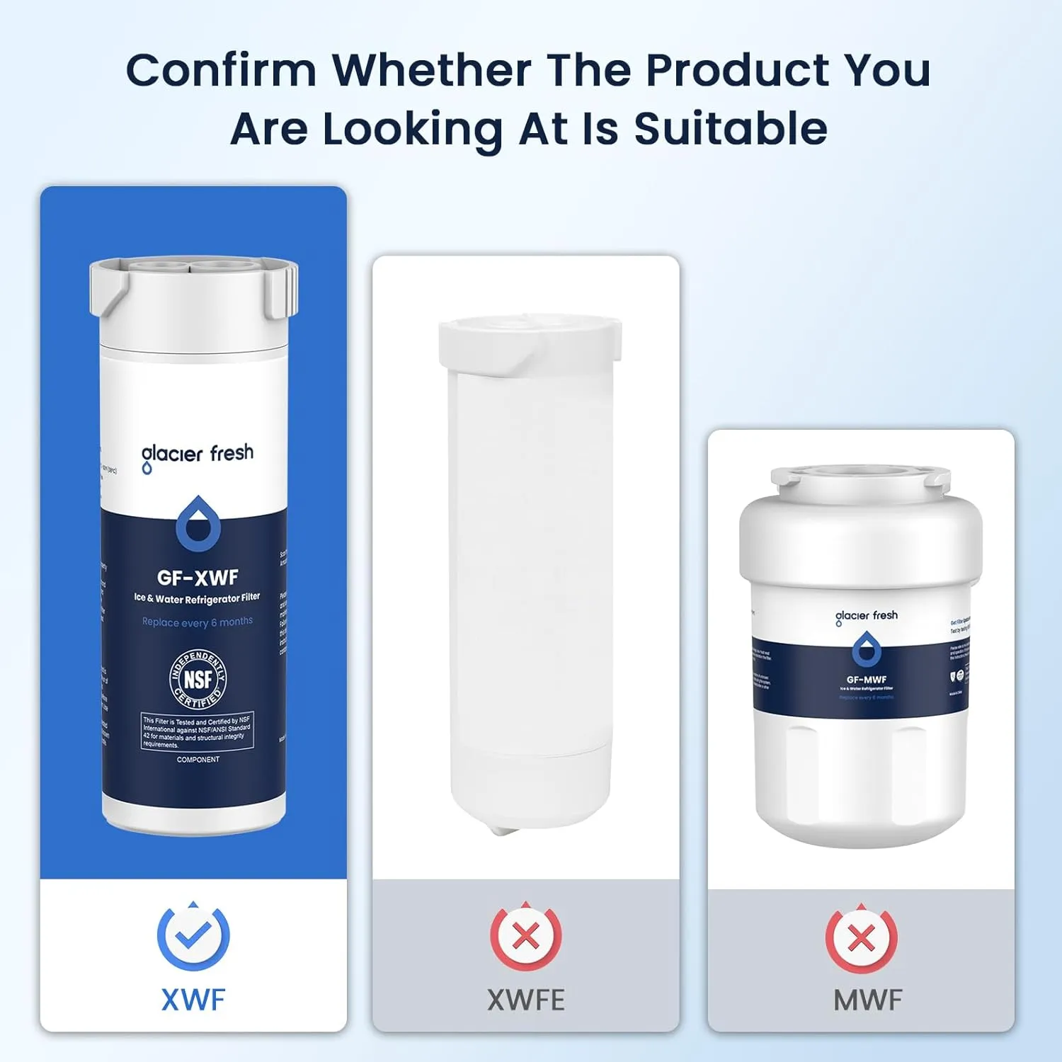 GLACIER FRESH XWF Replacement for GE XWF Refrigerator Water Filter Pack of 4 (Not XWFE)