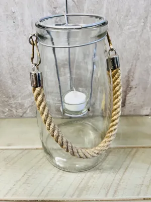 Glass & Rope hanging lantern 10.5” x 7”, Home Stager Lot