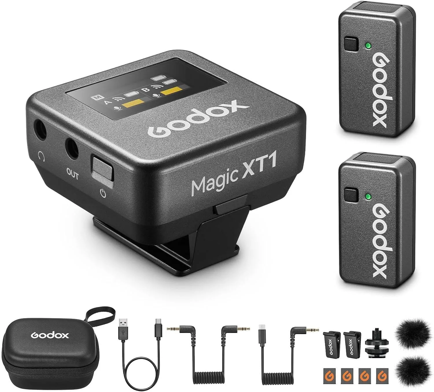 GODOX Magic XT1 Touchscreen Wireless Lavalier Microphone for Camera/Android/iPhone 15&16/PC, 48kHz/24-bit Audio, Noise Cancellation, 2.4G Wireless 200m(656ft) Range for TikTok Vlog Youtuber