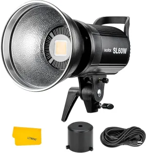 Godox SL-60W SL60W CRI95 Qa>90 5600±300K Bowens Mount LED Video Light,433MHz Grouping System,Wirelessly Adjust Brightness,for Video Recording Wedding Outdoor Shooting,W/Reflector