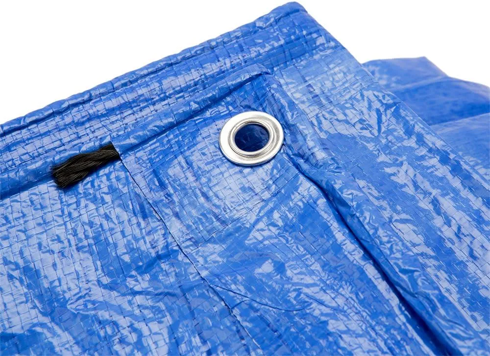 Grizzly Tarps by B-Air 8' x 10' Large Multi-Purpose Waterproof Heavy Duty Poly Tarp with Grommets Every 36", 8x8 Weave, 5 Mil Thick, for Home, Boats, Cars, Camping, Protective Cover, Pack of 4, Blue