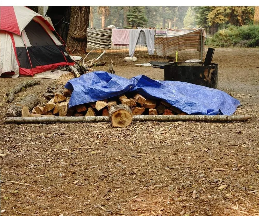 Grizzly Tarps by B-Air 8' x 10' Large Multi-Purpose Waterproof Heavy Duty Poly Tarp with Grommets Every 36", 8x8 Weave, 5 Mil Thick, for Home, Boats, Cars, Camping, Protective Cover, Pack of 4, Blue