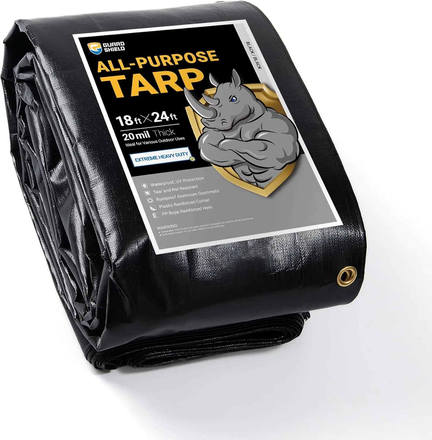 GUARD SHIELD Extreme Heavy Duty Black Poly Tarp 18x24 Feet Cover Waterproof Tarps 20mil Thick UV and Tear Resistant Tarpaulin