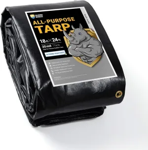 GUARD SHIELD Extreme Heavy Duty Black Poly Tarp 18x24 Feet Cover Waterproof Tarps 20mil Thick UV and Tear Resistant Tarpaulin
