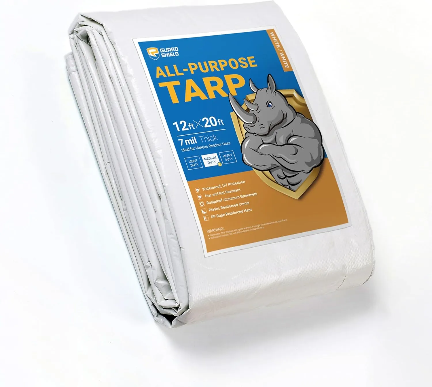GUARD SHIELD White Tarp Waterproof 12x20 Feet Medium Duty All Purpose Poly Tarps Cover 7mil
