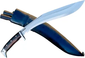 Gurkha Genuine Kukri Knife American Eagle Heavy Duty Overall 22 IN, Fixed Blade 15.5 IN Full Tang Blocker On Handle, Leather Sheath & 2 Utility Knives, Hand-Hammered In Nepal