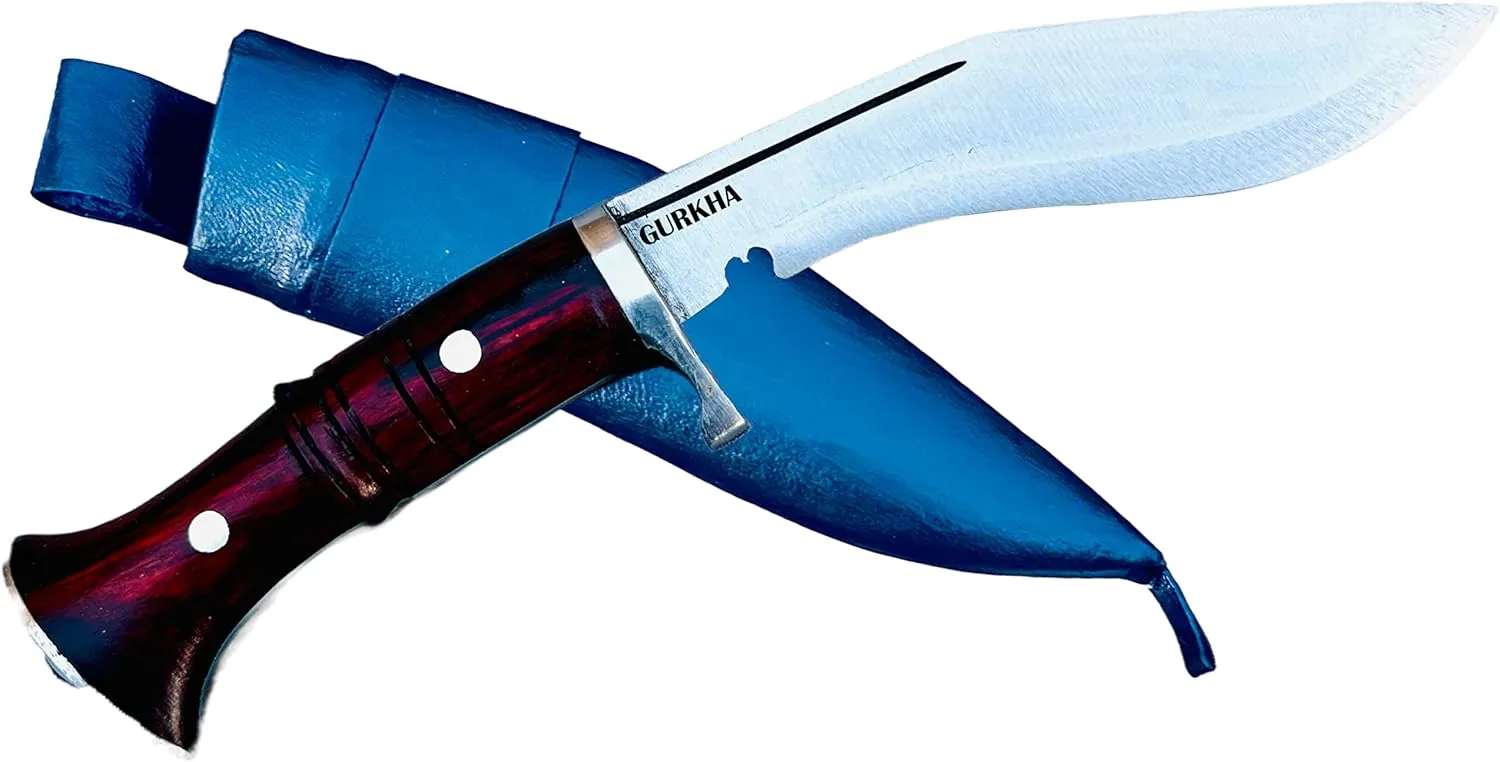 Gurkha Kukri Knife Authentic Hand-Hammered Hand Forged 4.25" Carbon Steel Blade Panawal Ankhola with Blocker Full Tang 8" Kukri Khukuri With Leather Sheath - Handmade In Nepal
