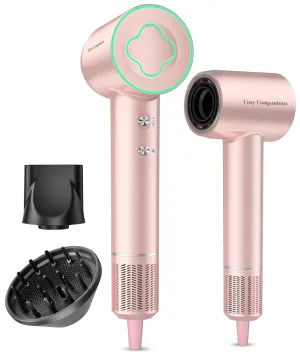 Hair Dryer - 150000 RPM High-Speed Brushless Motor Negative Ionic Blow Dryer for Fast Drying, Low Noise Thermo-Control Hair Dryer with Diffuser and Nozzle, Pink