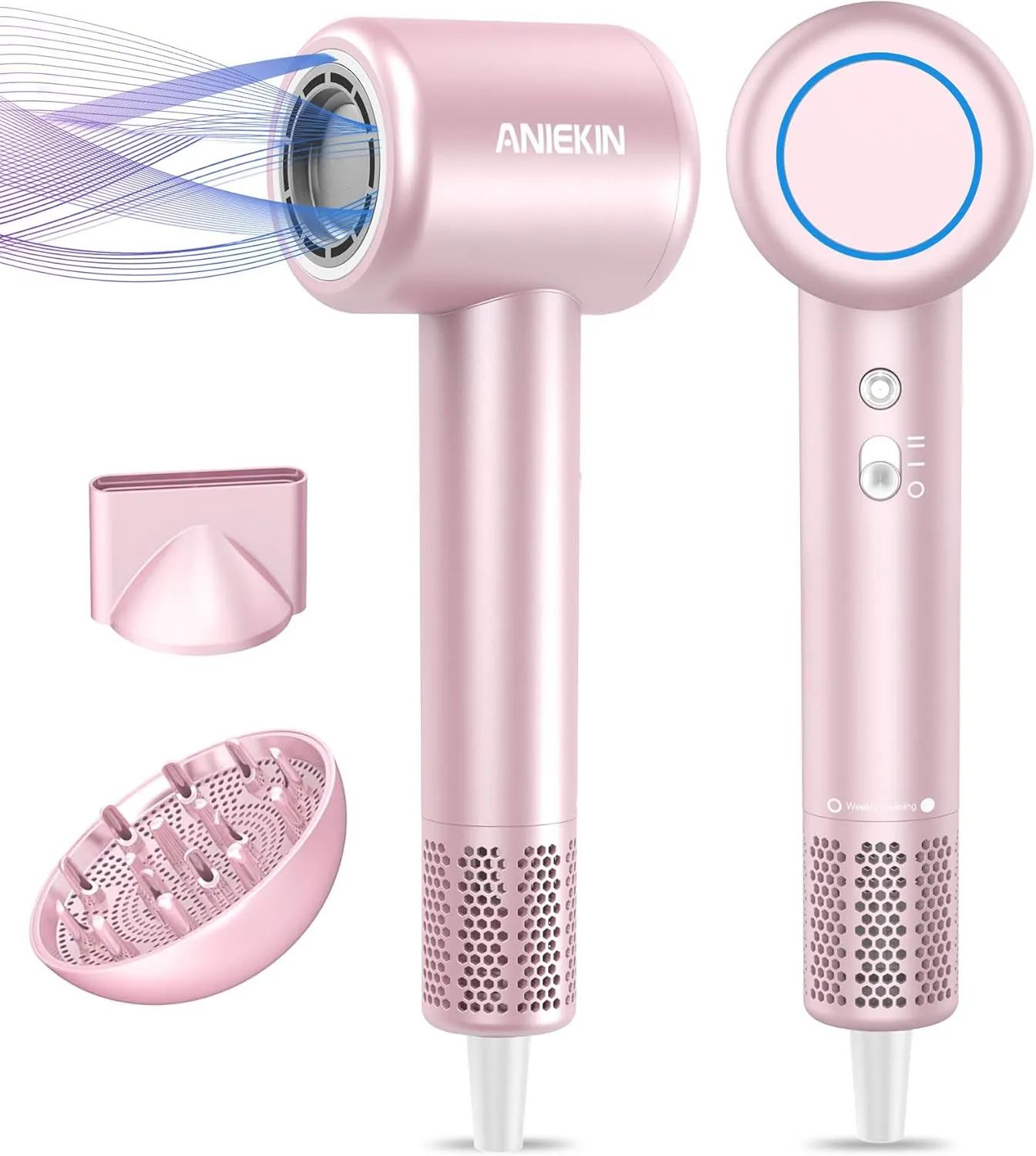 Hair Dryer, High-Speed Ionic Low Noise Blow Dryer with Brushless Motor for Fast Drying, Thermo-Control Quiet Compact Hair Blow Dryer with Magnetic Diffuser for Curly Hair for Home Travel Salon
