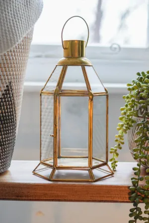 Handcrafted Plain Glass Brass Decorative Hanging Candle Lantern