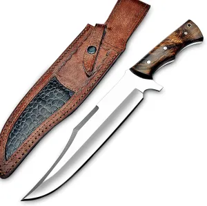 Handmade D2 Steel 14 Inch Full Tang Bowie Knife with leather sheath, Hunting knife with Wood Handle used for Bushcraft, Outdoor, Camping, Survival
