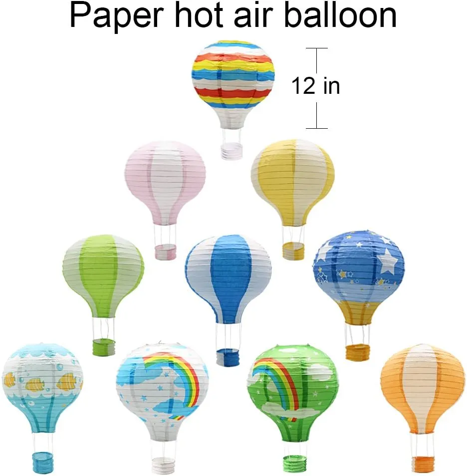 Hanging Hot Air Balloon Paper Lanterns, Reusable Chinese Japanese Party Ball Lamps Decorations Wedding Birthday Anniversary Christmas Engagement, Set of 10