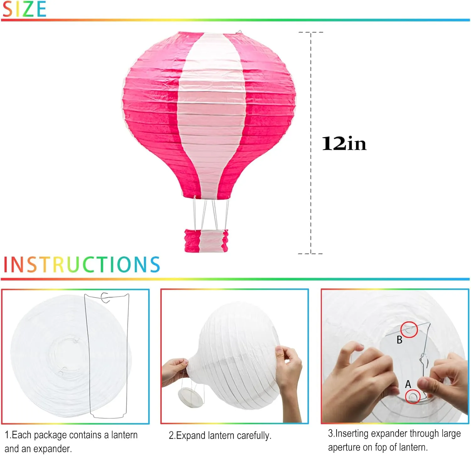 Hanging Hot Air Balloon Paper Lanterns Set, Party Decoration Birthday Wedding Christmas Party Decor Gift, 12 inch, Pack of 8 Pieces