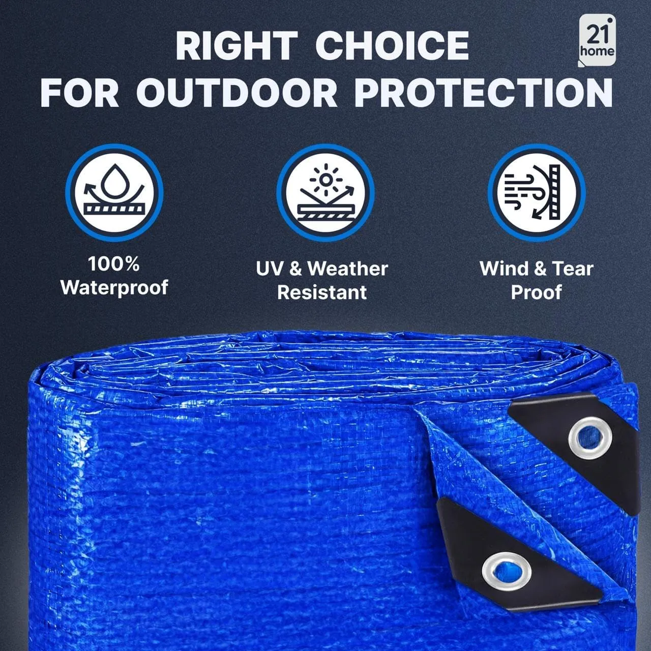Heavy-Duty Blue Poly Tarp 8' x 10' – UV-Resistant, Waterproof, Weatherproof, Multipurpose Tarp for Cars, Boats, RVs, and Outdoor Use – 5 Mil Thick Polyethylene Cover by 21 Home