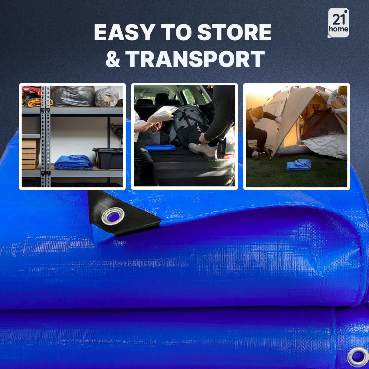 Heavy-Duty Blue Poly Tarp 8' x 10' – UV-Resistant, Waterproof, Weatherproof, Multipurpose Tarp for Cars, Boats, RVs, and Outdoor Use – 5 Mil Thick Polyethylene Cover by 21 Home