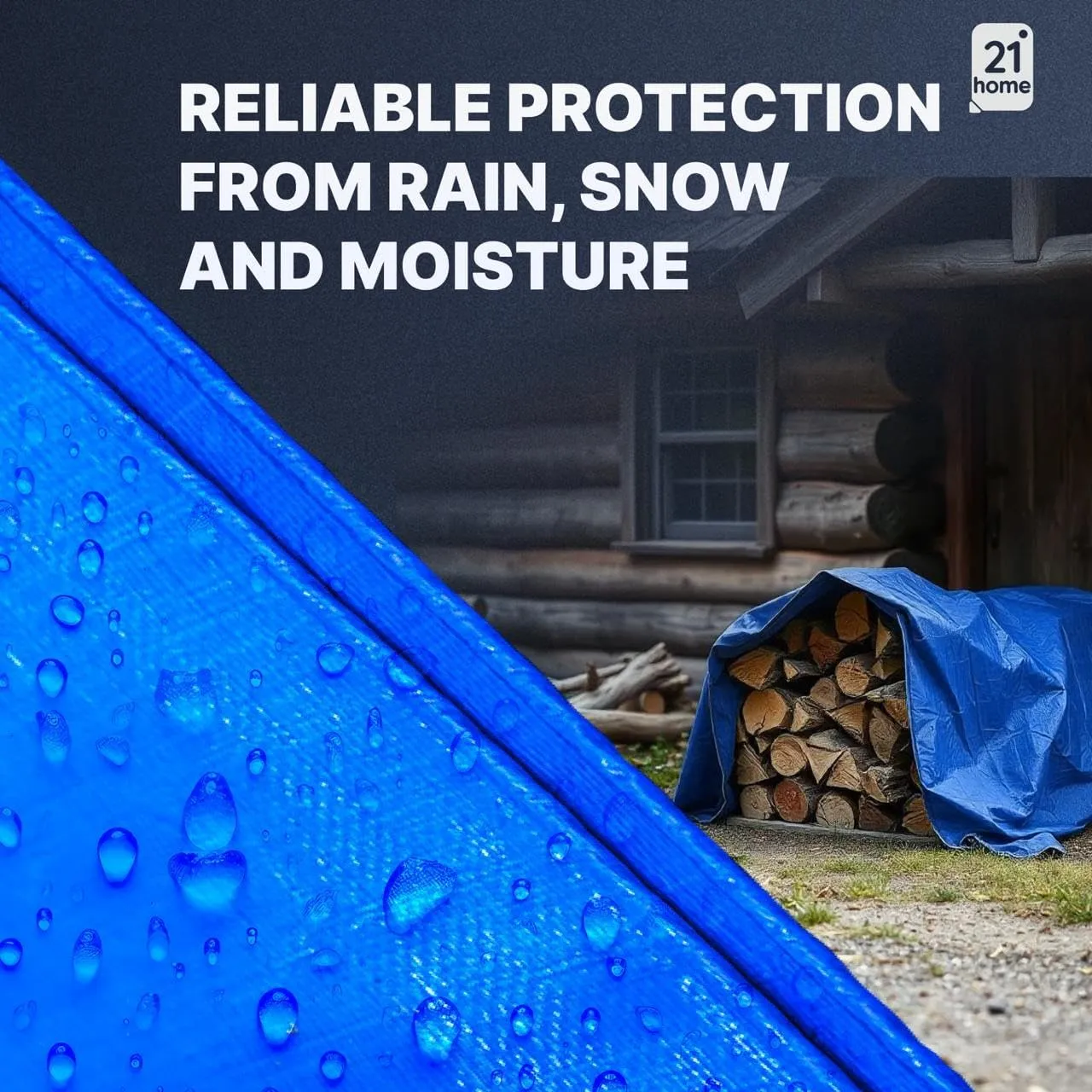 Heavy-Duty Blue Poly Tarp 8' x 10' – UV-Resistant, Waterproof, Weatherproof, Multipurpose Tarp for Cars, Boats, RVs, and Outdoor Use – 5 Mil Thick Polyethylene Cover by 21 Home