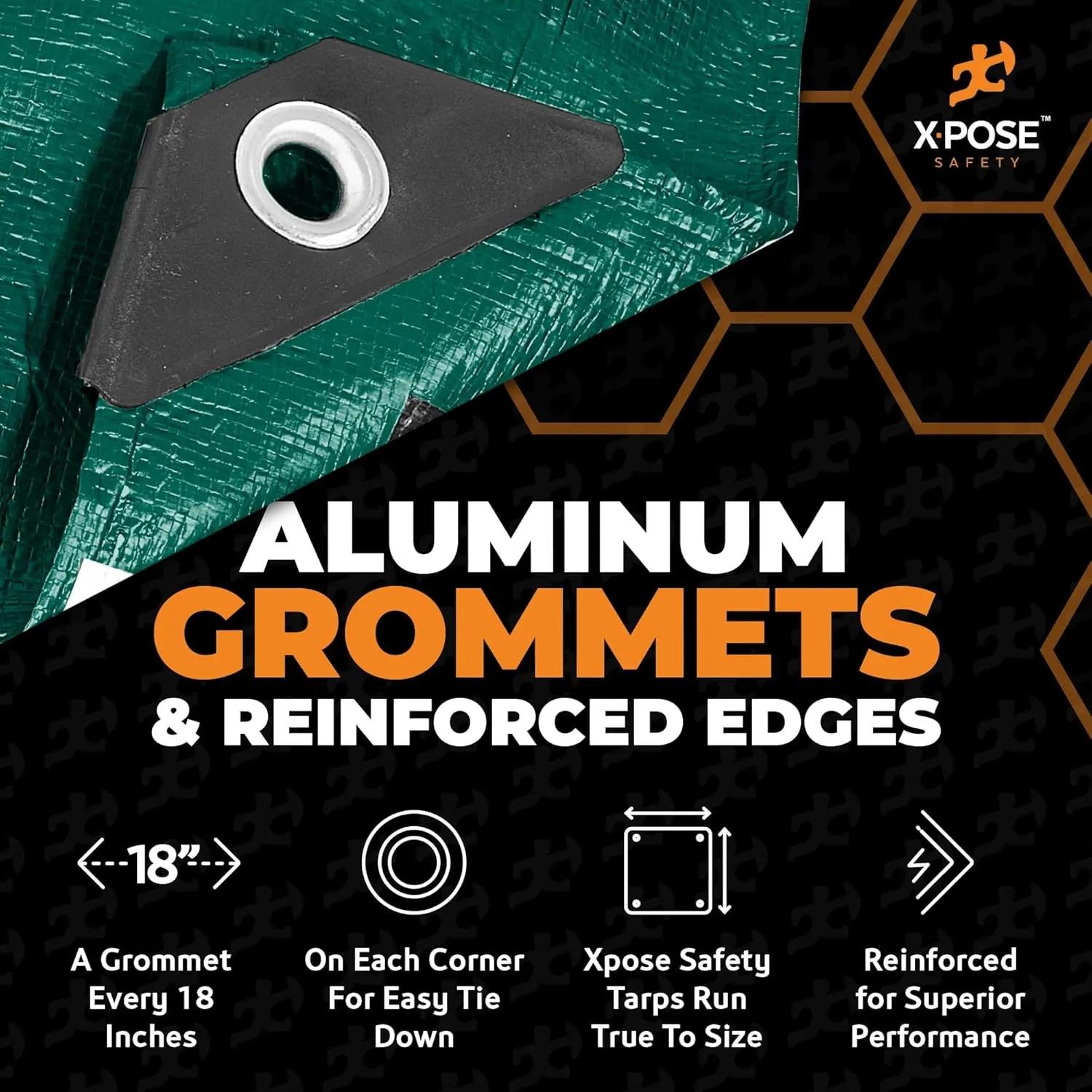 Heavy Duty Poly Tarp 10 Feet x 15 Feet 10 Mil Thick Waterproof, UV Blocking Protective Cover - Reversible Green and Black - Laminated Coating - Grommets - by Xpose Safety