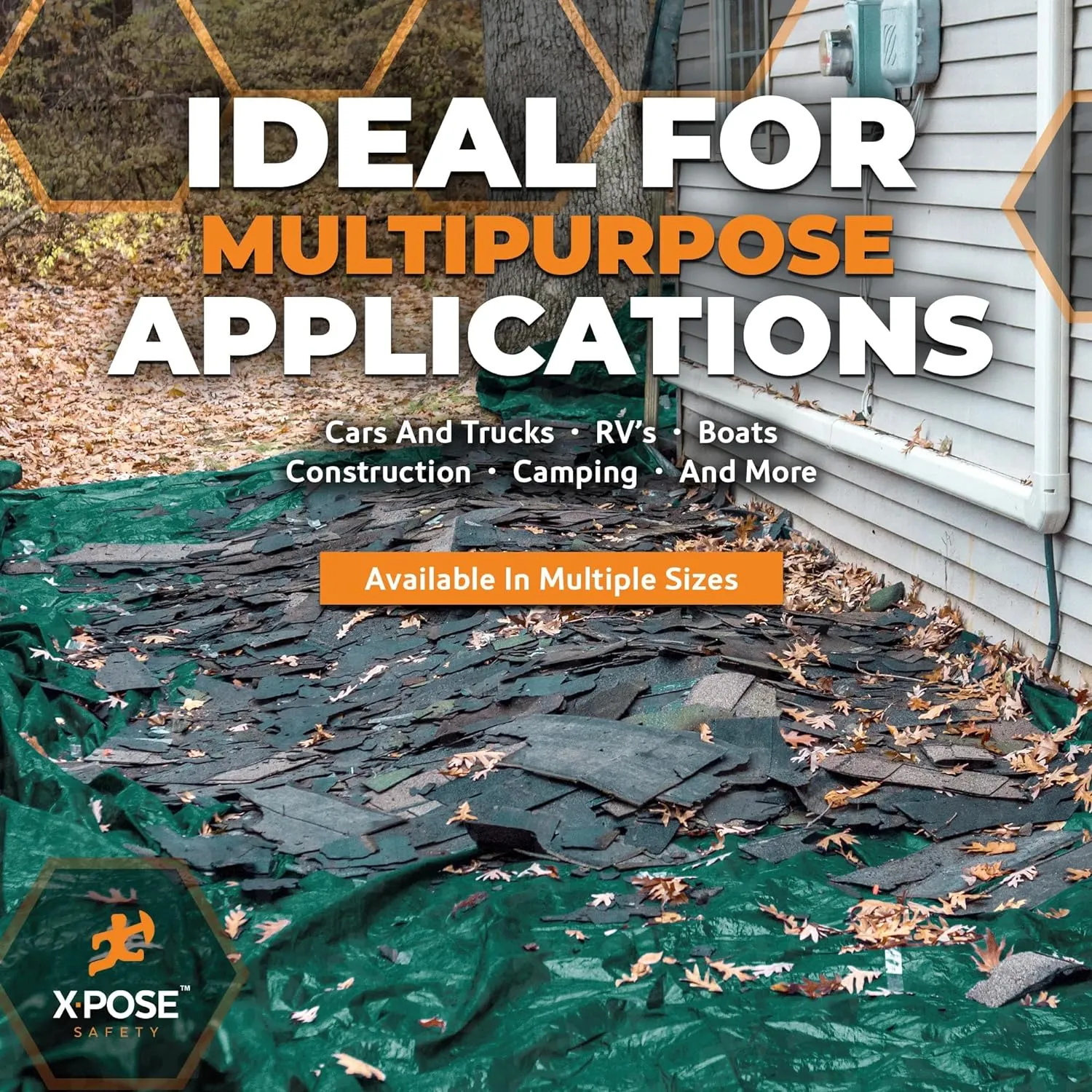 Heavy Duty Poly Tarp 10 Feet x 15 Feet 10 Mil Thick Waterproof, UV Blocking Protective Cover - Reversible Green and Black - Laminated Coating - Grommets - by Xpose Safety