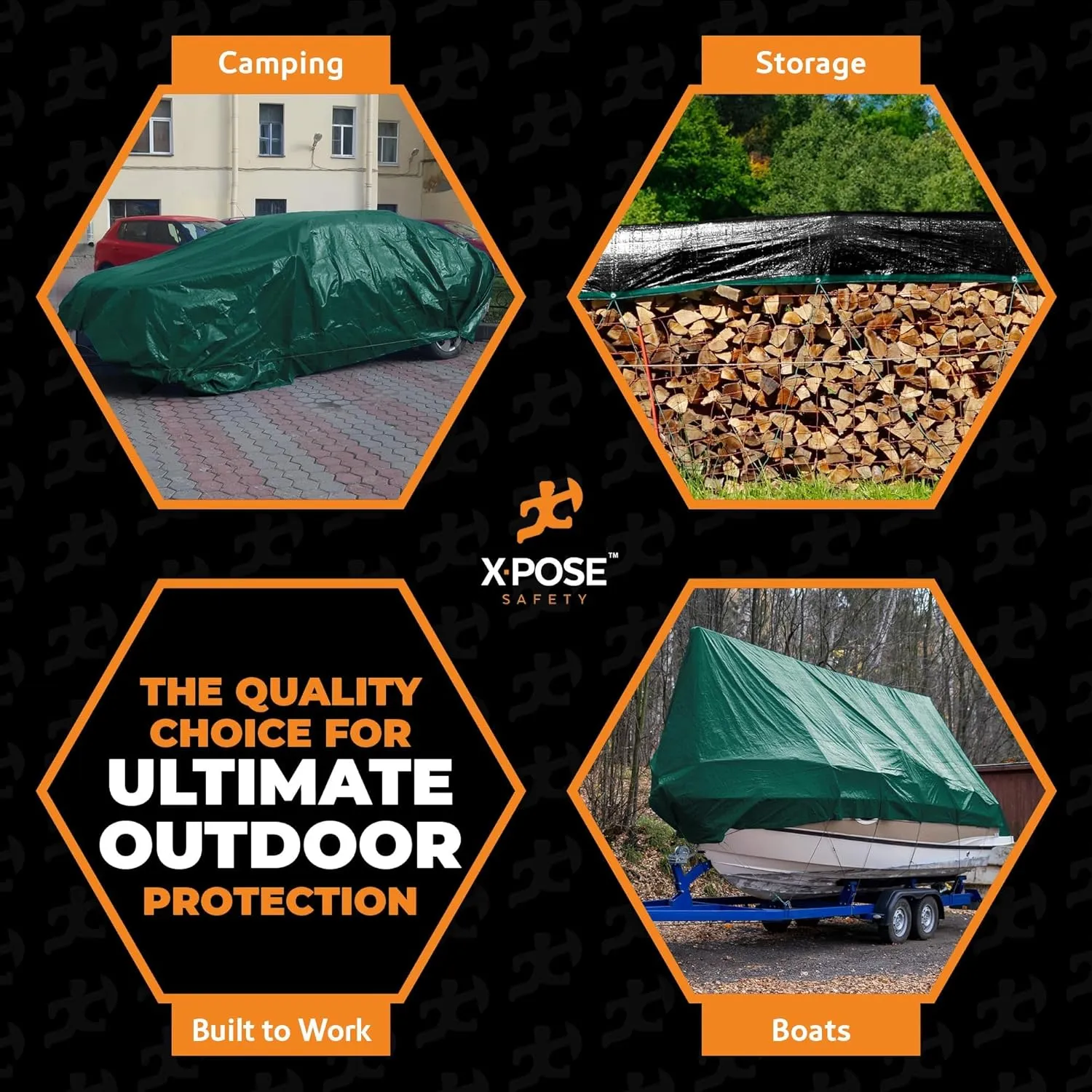 Heavy Duty Poly Tarp 10 Feet x 15 Feet 10 Mil Thick Waterproof, UV Blocking Protective Cover - Reversible Green and Black - Laminated Coating - Grommets - by Xpose Safety