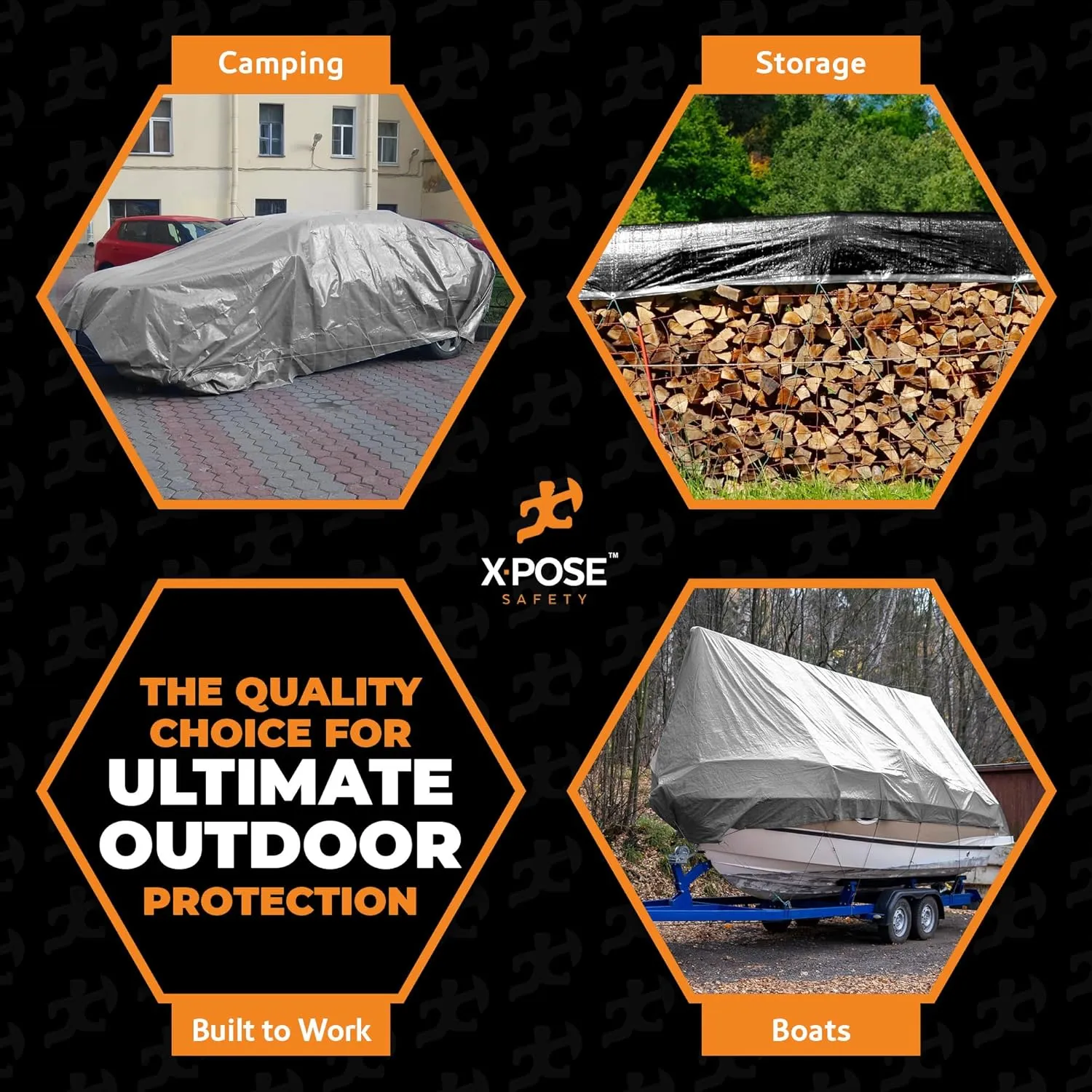 Heavy Duty Poly Tarp -10' x 15'- 10 Mil Thick Waterproof, UV Blocking Protective Cover - Reversible Silver and Black - Laminated Coating - Grommets - by Xpose Safety