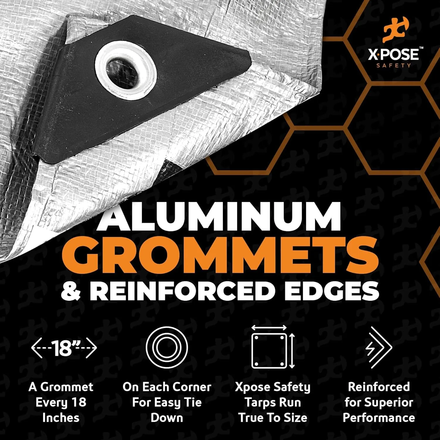 Heavy Duty Poly Tarp -10' x 15'- 10 Mil Thick Waterproof, UV Blocking Protective Cover - Reversible Silver and Black - Laminated Coating - Grommets - by Xpose Safety