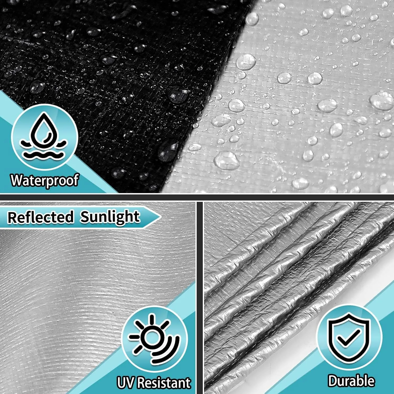 Heavy Duty Tarp 10' x 12', 12 Mil Thick Waterproof Poly Tarps, High Durability, Rip and Tear Resistant with Metal Grommets Every 20 Inches (Silver/Black)