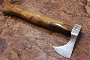 High Carbon Steel Voyager Axe, Tomahawk Bearded Hiking Battle Axe, 14 Inches Long with Rose Wood Round Handle, Thick Cow Hide Leather Sheath