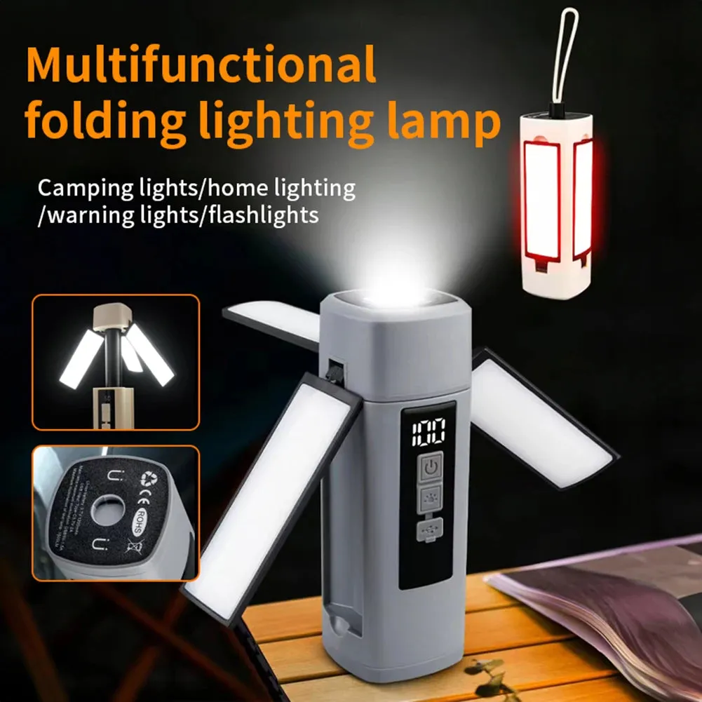 High Power Foldable 3 Light Modes Portable Lantern Digital Display 360° Rotation Lamp Strong Magnetic Attract for Emergency Camp