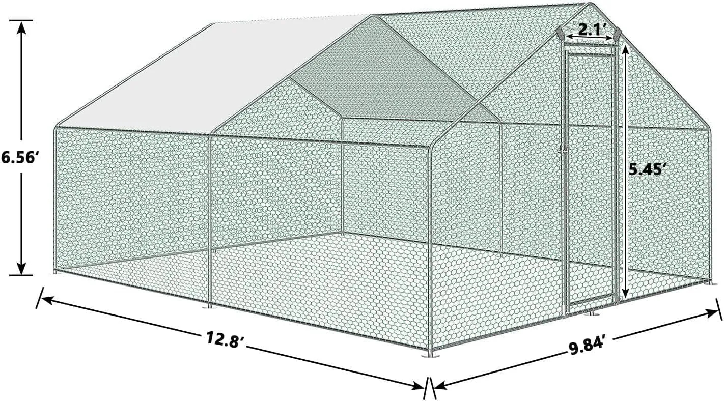 HITTITE Large Metal Chicken Coop with Run, 12.8 x 9.84 x 6.56 ft Walk in Poultry Cage Chicken Run Pen, Outdoor Chicken Runs for Yard with Waterproof & Anti-UV Cover