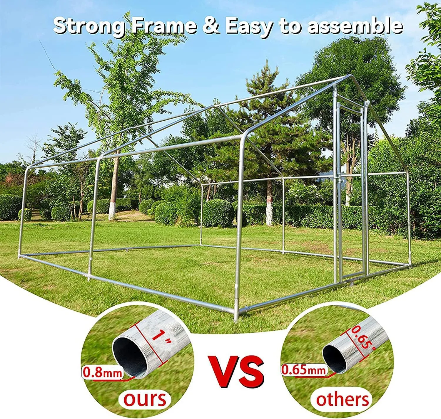 HITTITE Large Metal Chicken Coop with Run, 12.8 x 9.84 x 6.56 ft Walk in Poultry Cage Chicken Run Pen, Outdoor Chicken Runs for Yard with Waterproof & Anti-UV Cover