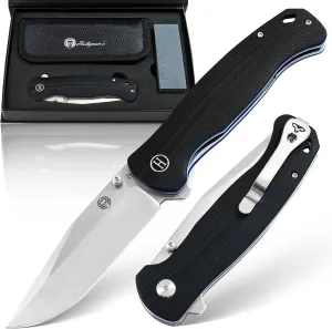 Holtzman's Gorilla Survival Wrangler Folding Knife with G10 Handle and D2 Steel Blade, Gift Box Set (Silver Blue) - Ideal for Everyday Carry and Outdoor Use