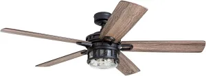 Honeywell Ceiling Fans Bonterra Modern 52 Inch Ceiling Fan with Light, Remote Control Fan, LED Indoor Fan with 5 Blades, Brown Pine and Black Blade Finish Options, Matte Black (50690-01)