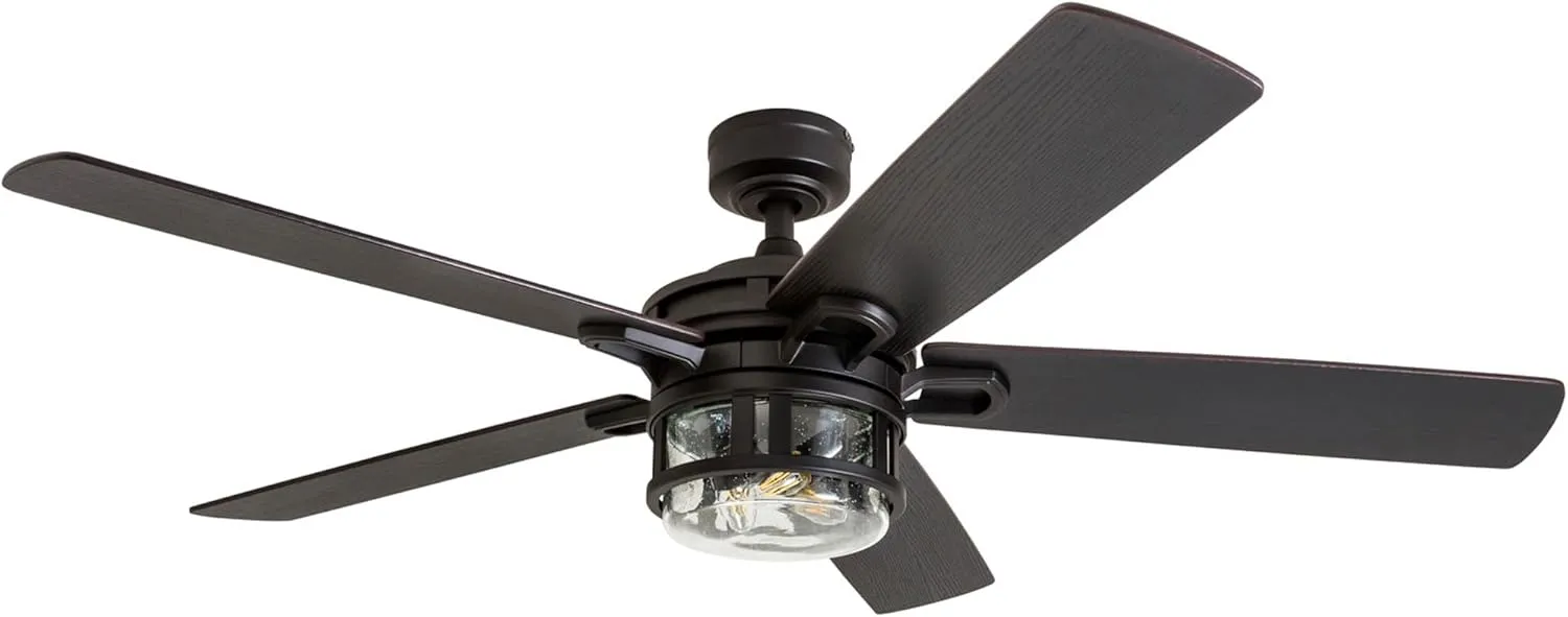 Honeywell Ceiling Fans Bonterra Modern 52 Inch Ceiling Fan with Light, Remote Control Fan, LED Indoor Fan with 5 Blades, Brown Pine and Black Blade Finish Options, Matte Black (50690-01)