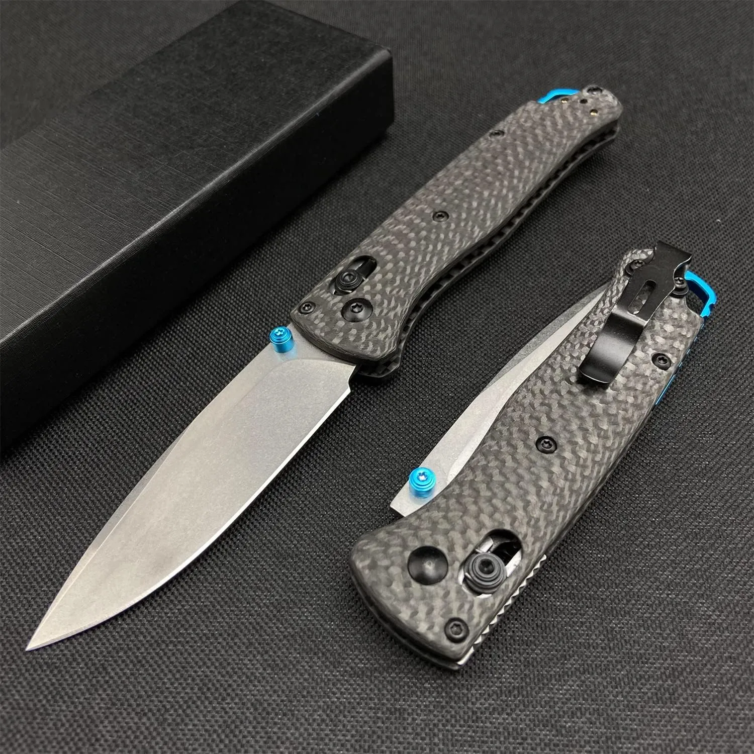HUAAO EDC Bugout Knife, Axis Lock Knife with 8Cr13MoV Blade, Carbon Fiber Handle, Folding Pocket Knife with Belt Clip for Camping