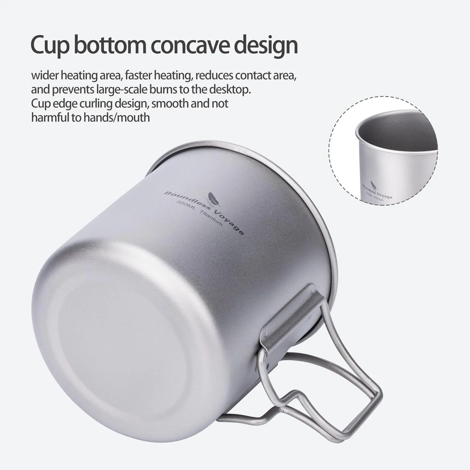 iBasingo 220ml Titanium Cup with Strainer Camping Mug with Lid Foldable Handle Single-walled Lightweight Portable for Outdoor Drinking Drinkware US-Ti3057D
