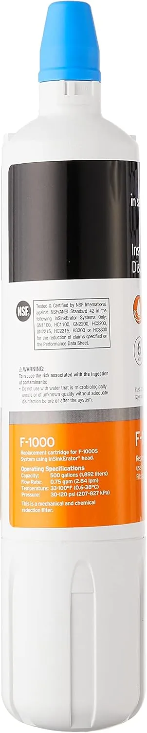 InSinkErator F-1000 Standard Instant Hot Dispenser Under-Sink Water Filter Replacement, 1 Count (Pack of 1), White