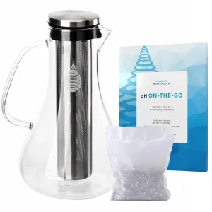 Invigorated Water - Alkaline Glass Water Filter Pitcher, High pH Purifier with 1 Alkalizer Filter Pouch (400-Liter Capacity), 7.5-Cup (1.8 Liter) for Drinking Water