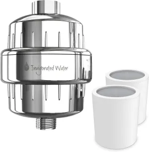 Invigorated Water Shower Filter pH ENERGIZE - 15-Stage High Output Shower Head Filter for Hard Water – Increases pH, Removes Chlorine & Heavy Metals – For Dry Hair & Skin – Includes 2 Cartridges
