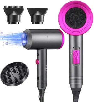 Ionic Hair Dryer, 1800W Professional Blow Dryer (with Powerful AC Motor), Negative Ion Technolog, 3 Heating/2 Speed/Cold Settings, Contain 2 Nozzles and 1 Diffuser, for Woman Kids Christmas Gifts