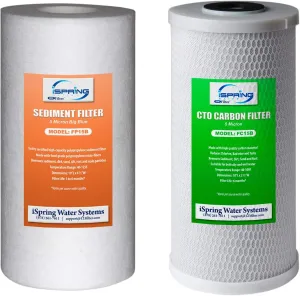 iSpring F2WGB21B Whole House 4.5"x10" Water Filtration High Capacity Sediment and CTO Carbon Block Water Filter Replacement Cartridge Pack Set, Model: WGB21B