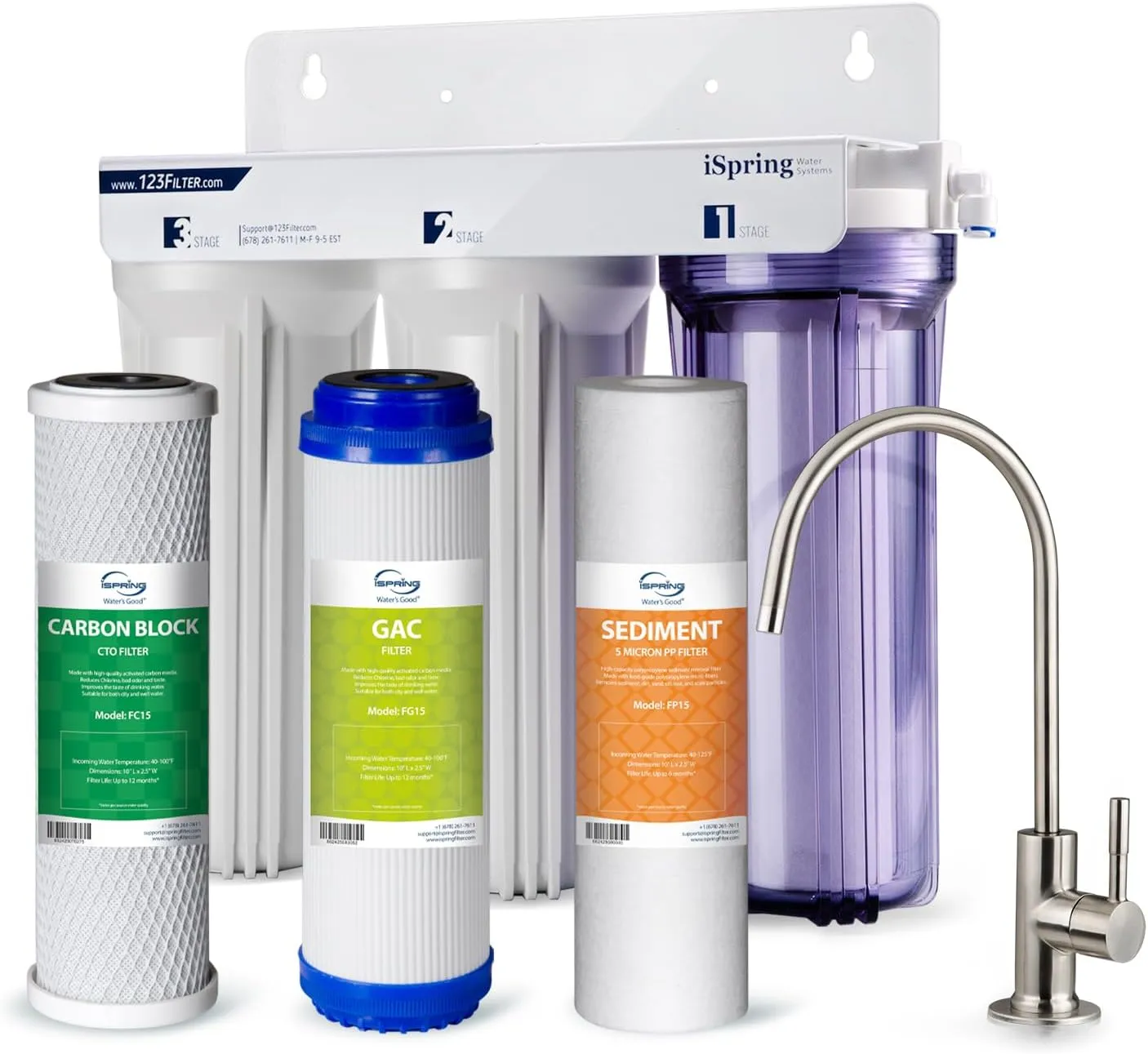 iSpring US31 Classic 3-Stage Under Sink Water Filtration System for Drinking, Tankless, High Capacity, Sediment   GAC   Carbon