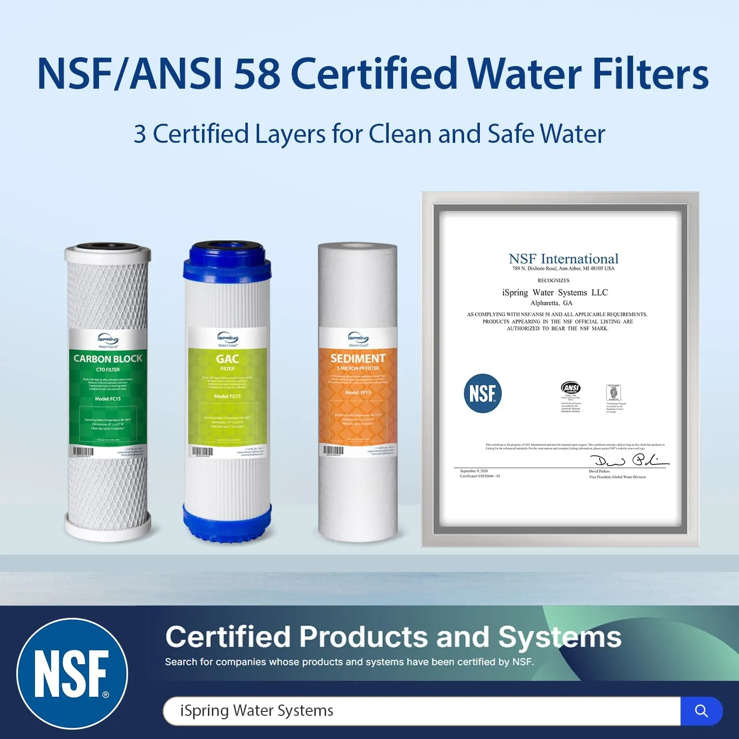 iSpring US31 Classic 3-Stage Under Sink Water Filtration System for Drinking, Tankless, High Capacity, Sediment   GAC   Carbon